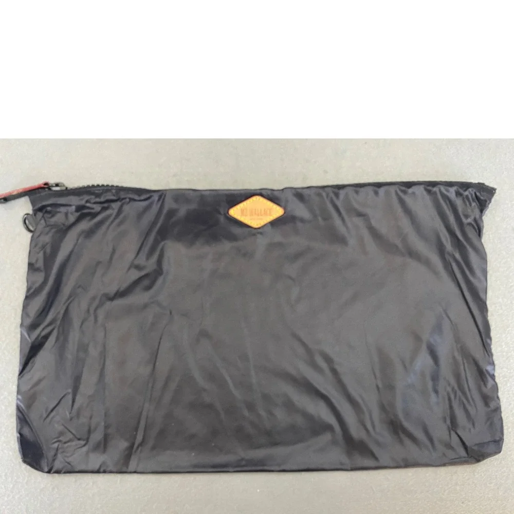 MZ Wallace Black Nylon Zipper Pouch Travel Organizer with Leather Logo Patch